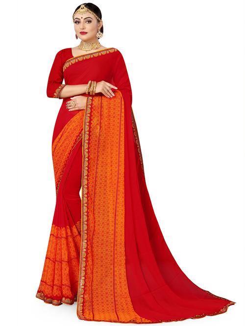 printed bordered saree with blouse - 20130460 - Very Small Image - 1