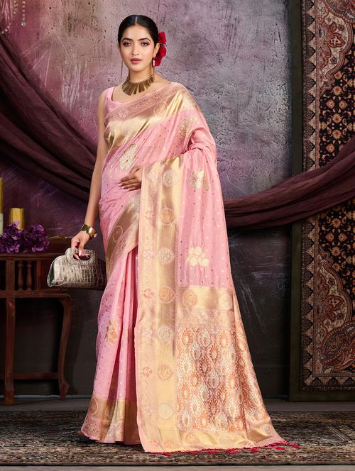 women's self design pink colored saree with blouse - 20131300 - Very Small Image - 1