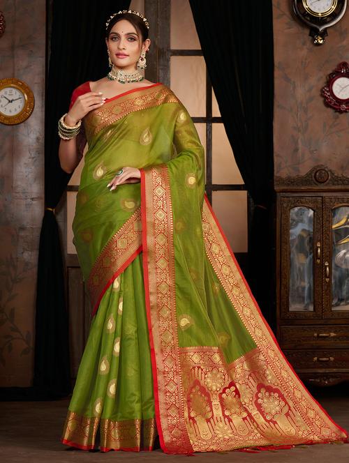 women's self design green colored saree with blouse - 20131385 - Very Small Image - 1