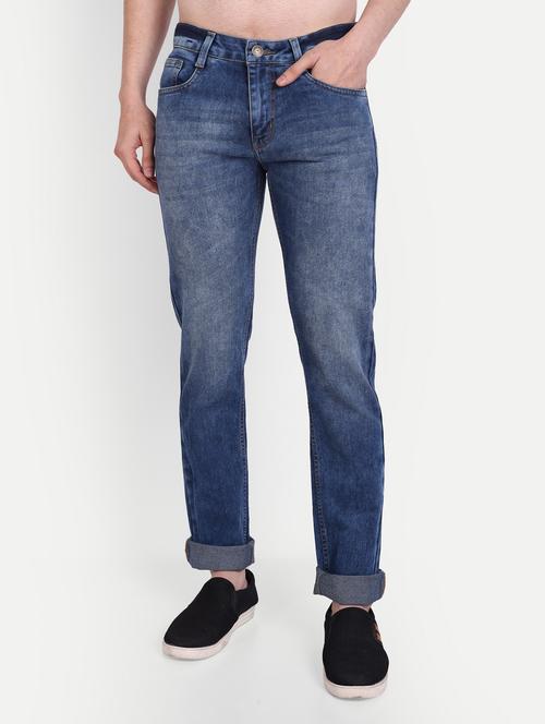 men blue solids washed jeans - 20131434 - Very Small Image - 1