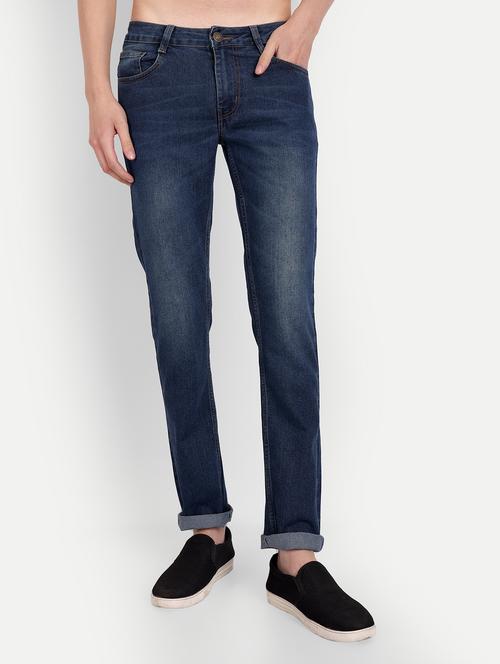 men blue solids washed jeans - 20131437 - Very Small Image - 1