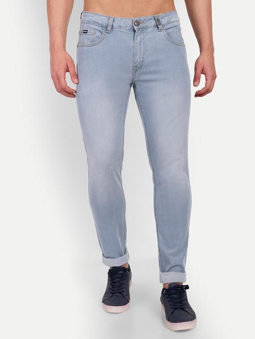 men blue solids washed jeans - 20131519 - Very Small Image - 1