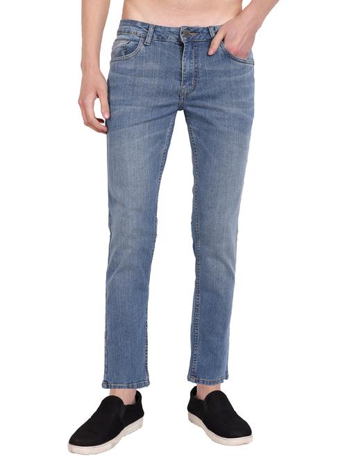 men blue solids washed jeans - 20131520 - Very Small Image - 1