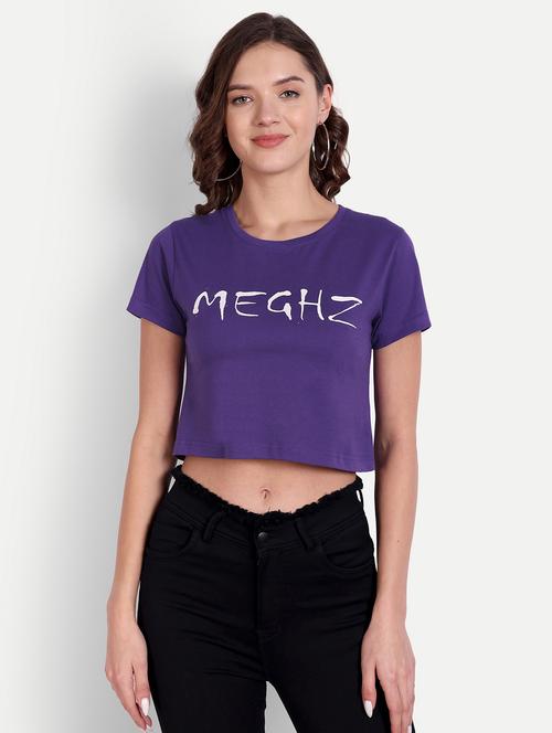 purple cotton blend crop tshirt - 20131638 - Very Small Image - 1