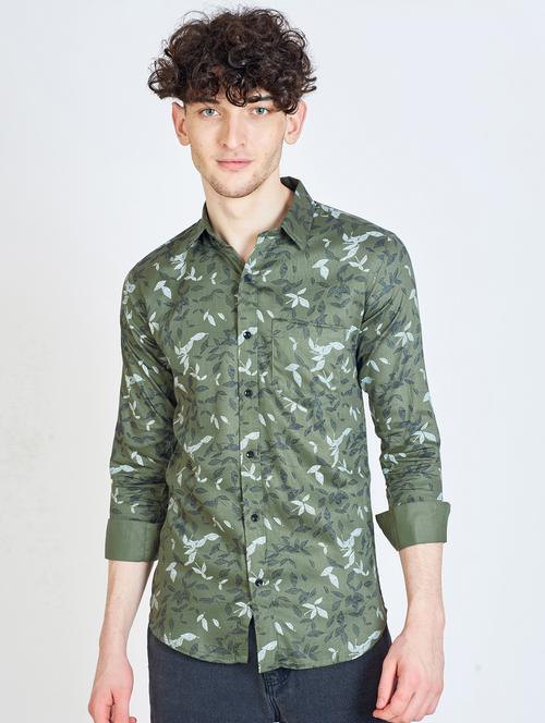 mens leaf print casual shirt - 20132232 - Very Small Image - 1