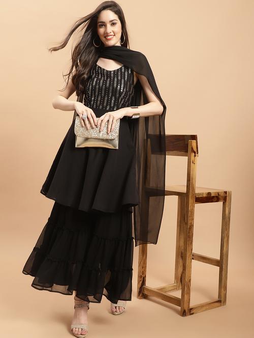 black kurta sharara set with dupatta  - 20132592 - Very Small Image - 1