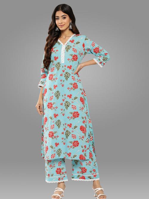 blue printed top & pant set - 20132766 - Very Small Image - 1