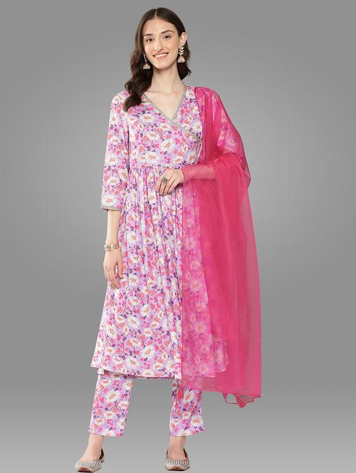 purple printed kurta dupatta set - 20132788 - Very Small Image - 1