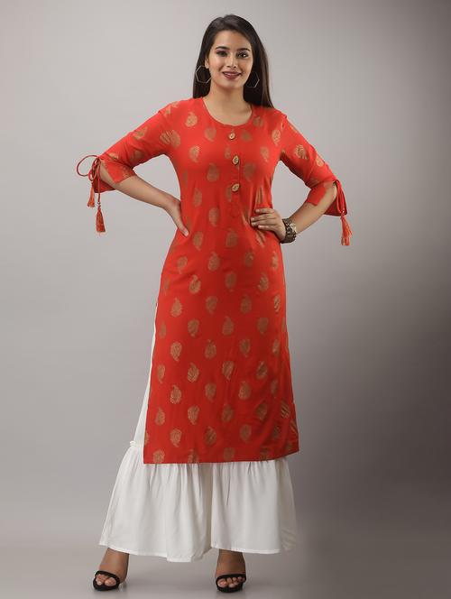 orange printed three quarter sleeve kurta sharara set - 20132939 - Very Small Image - 1