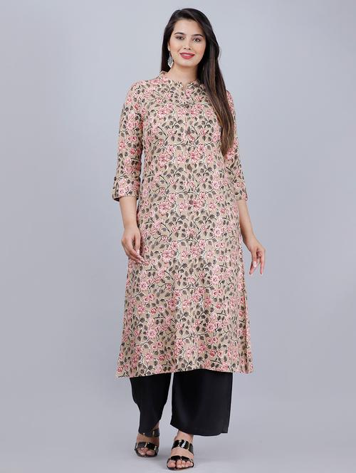 mandarin neck floral printed kurta palazzo set - 20132977 - Very Small Image - 1