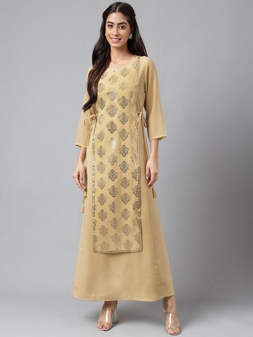 beige crepe aline kurta - 20133056 - Very Small Image - 1