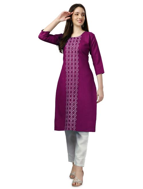 round neck embroidered straight kurta - 20133146 - Very Small Image - 1