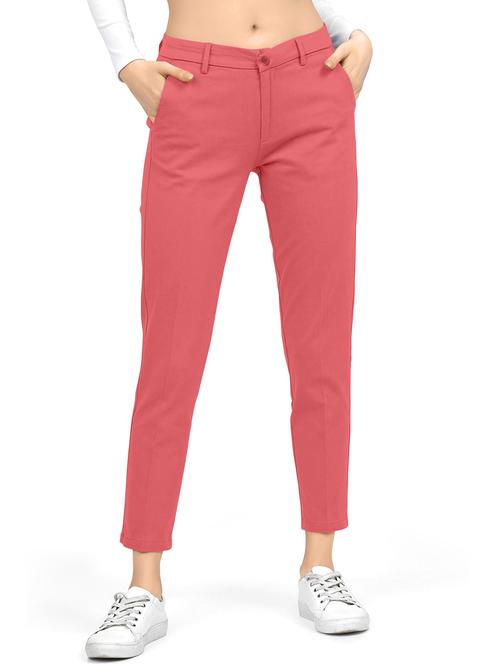 pink solid mid rise ankle length trouser - 20133432 - Very Small Image - 1