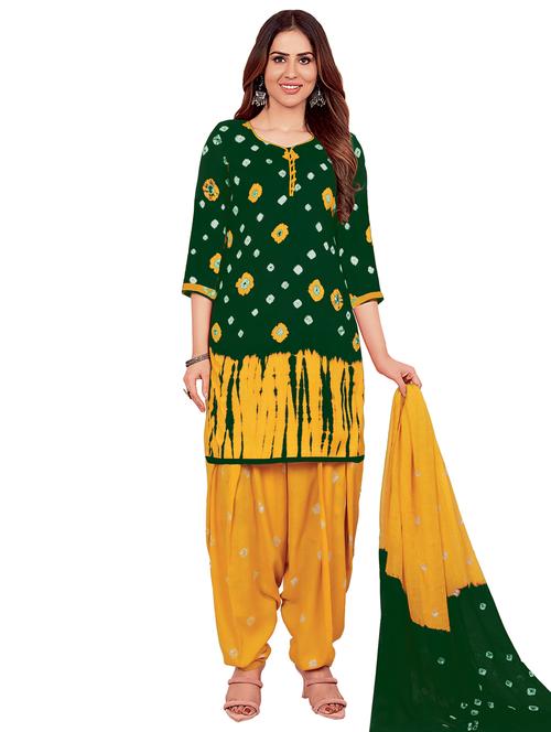 green bhandhani patiyala unstiched suit - 20133857 - Very Small Image - 1