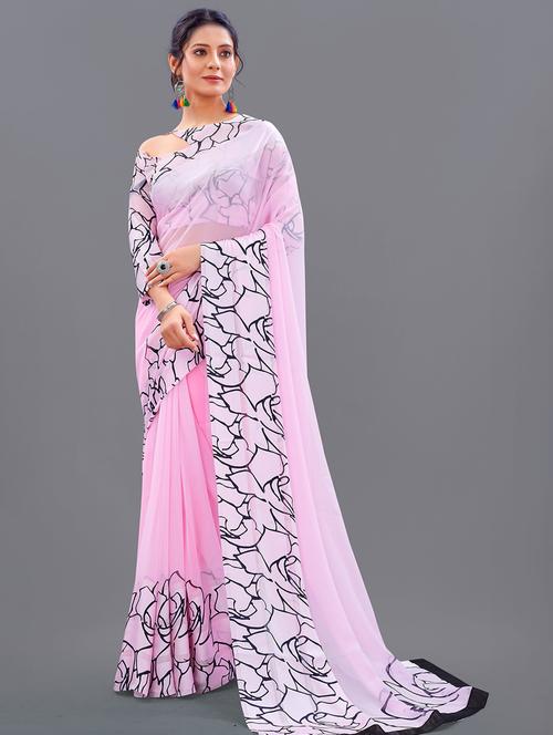 pink printed saree with blouse - 20135722 - Very Small Image - 1