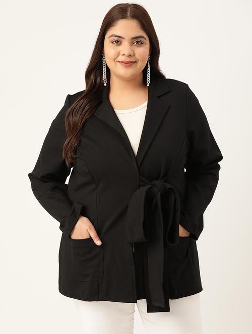 plus size womens black solid tie-up shrug - 20136780 - Very Small Image - 1