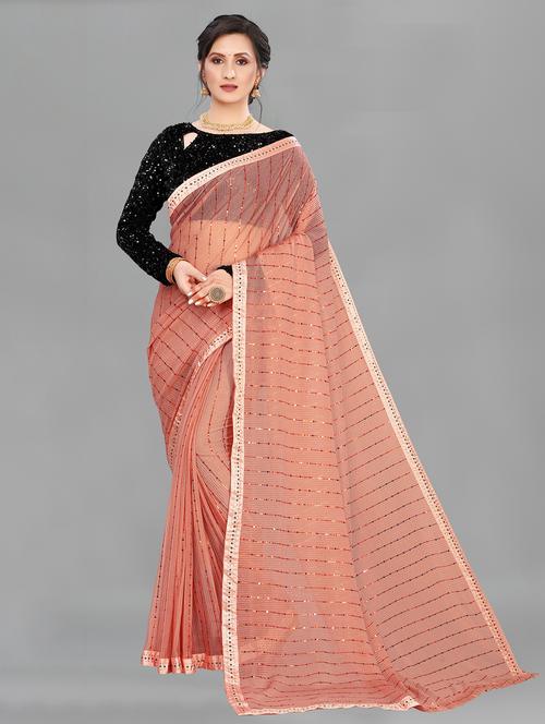 peach self design woven saree with blouse - 20136893 - Very Small Image - 1