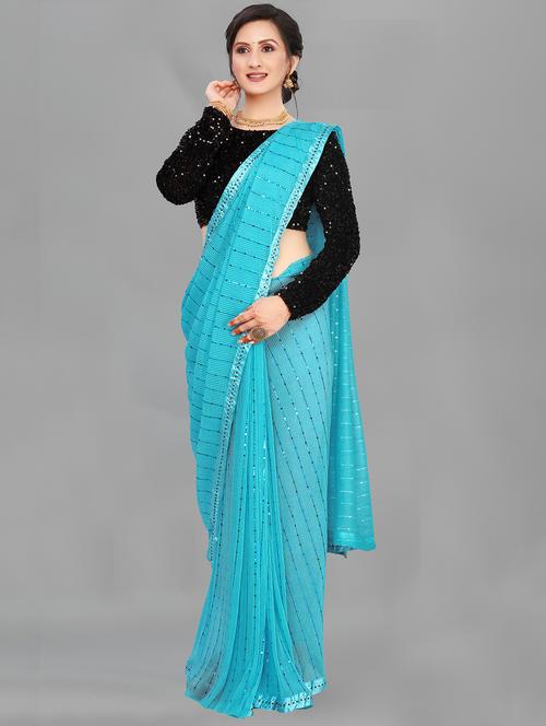 light blue self design woven saree with blouse - 20136894 - Very Small Image - 1