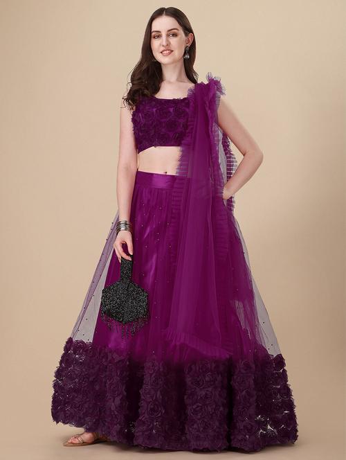 purple self design semi-stitched lehenga - 20136952 - Very Small Image - 1