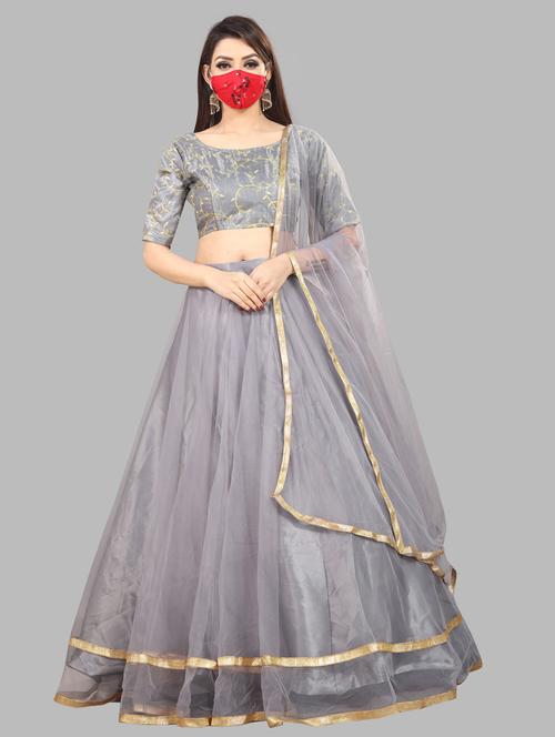 women grey flared lehenga - 20136966 - Very Small Image - 1