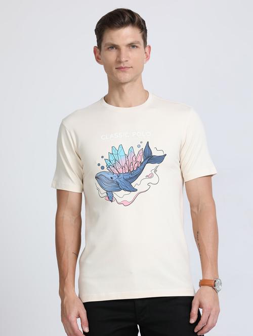 cream short sleeve chest print t-shirt - 20137130 - Very Small Image - 1