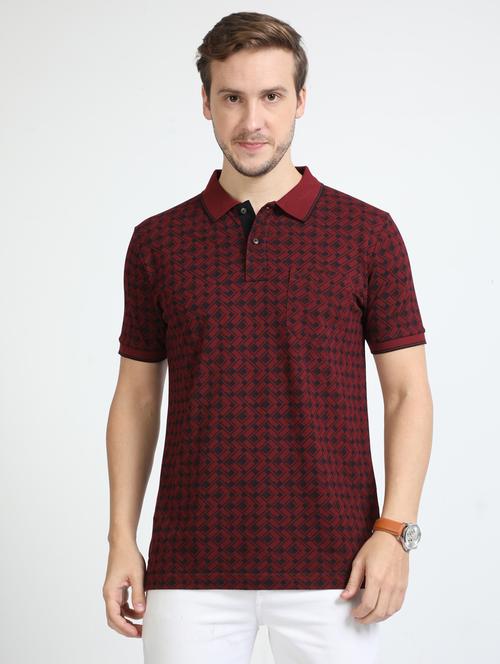maroon printed short sleeve polo t-shirt  - 20137156 - Very Small Image - 1