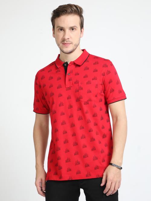 red printed short sleeve polo t-shirt - 20137169 - Very Small Image - 1