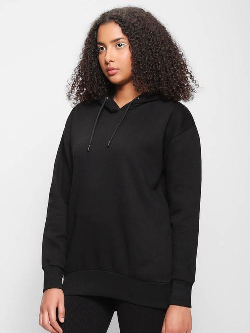 black solid long sleeve hooded sweatshirt - 20145850 - Very Small Image - 1