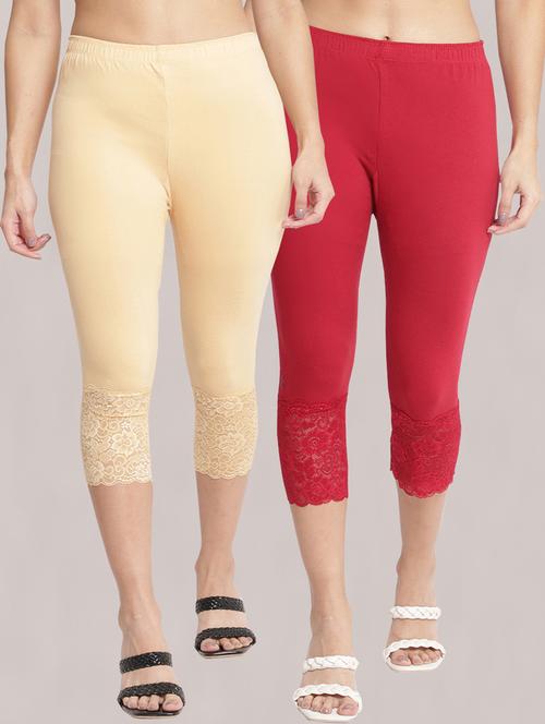pack of 2 solid lace detailed capris - 20148471 - Very Small Image - 1