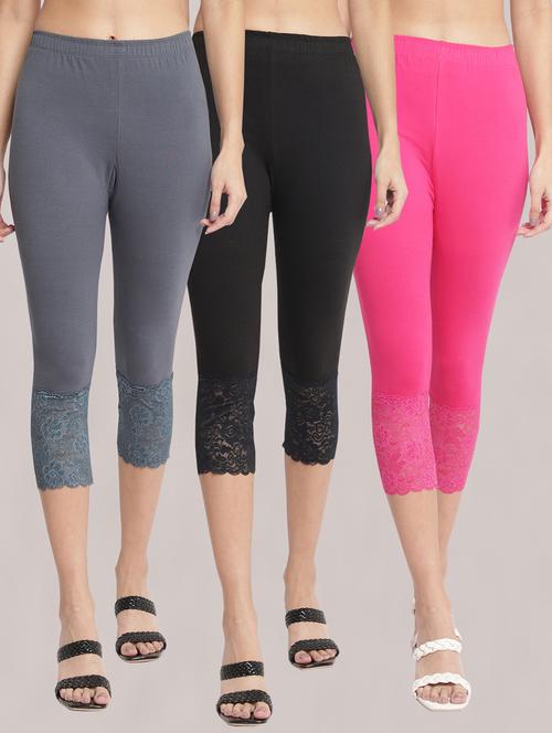pack of 3 solid lace detailed capris - 20148496 - Very Small Image - 1