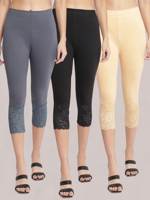 pack of 3 solid lace detailed capris - 20148497 - Very Small Image - 1