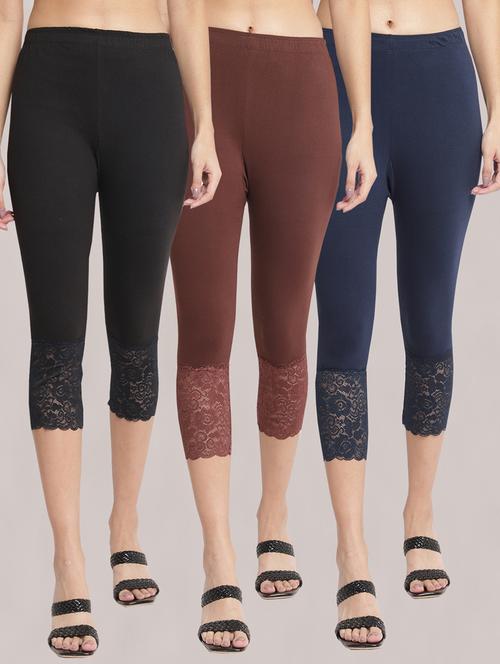pack of 3 solid lace detailed capris - 20148514 - Very Small Image - 1