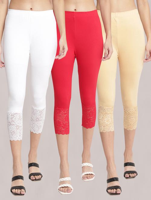 pack of 3 solid lace detailed capris - 20148519 - Very Small Image - 1