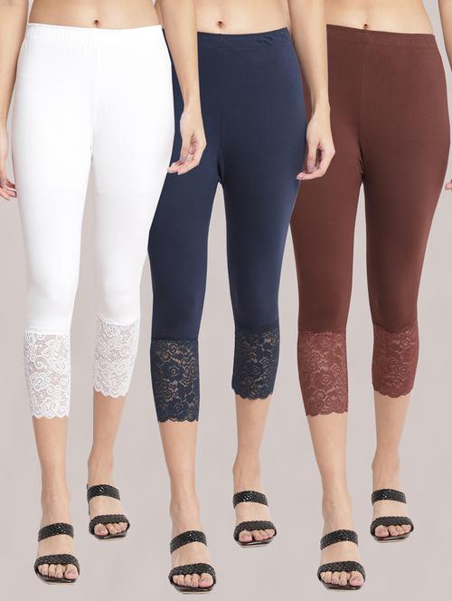 pack of 3 solid lace detailed capris - 20148542 - Very Small Image - 1