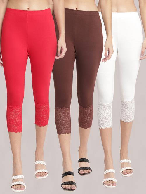 pack of 3 solid lace detailed capris - 20148565 - Very Small Image - 1