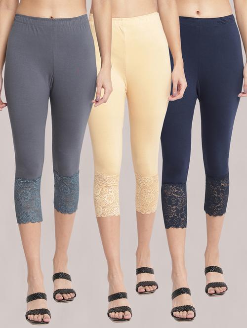 pack of 3 solid lace detailed capris - 20148572 - Very Small Image - 1