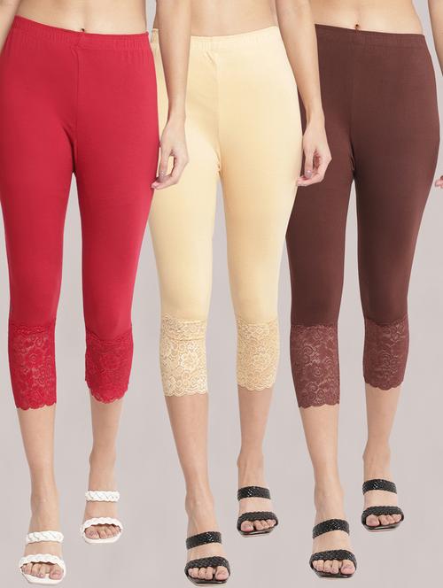 pack of 3 solid lace detailed capris - 20148592 - Very Small Image - 1