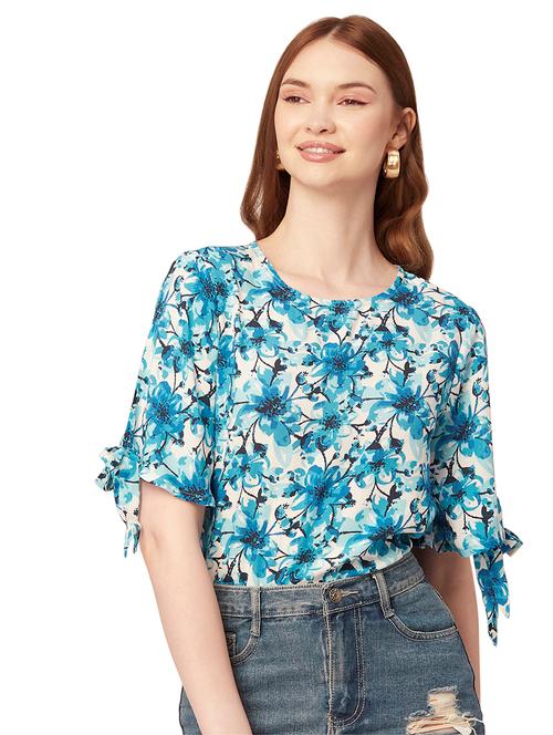 blue round neck floral printed top - 20148993 - Very Small Image - 1