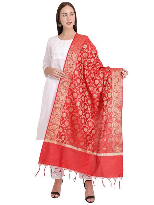 red silk blend dupatta - 20150162 - Very Small Image - 1