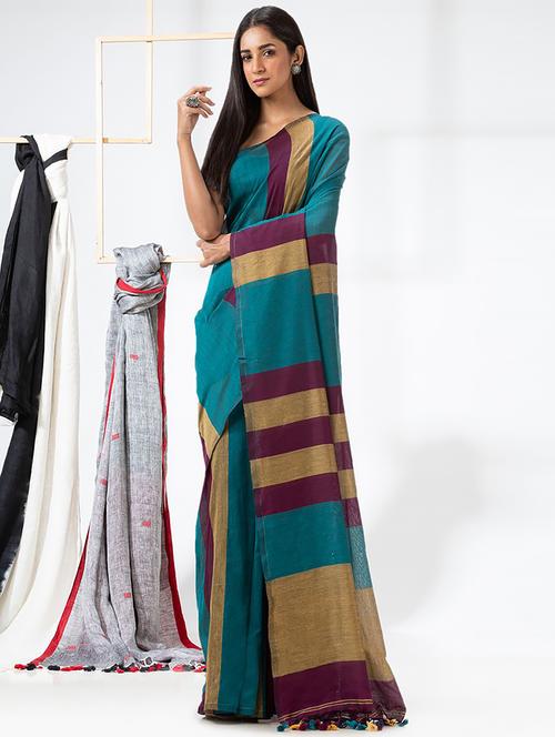 women's stripes blue colored saree - 20150680 - Very Small Image - 1