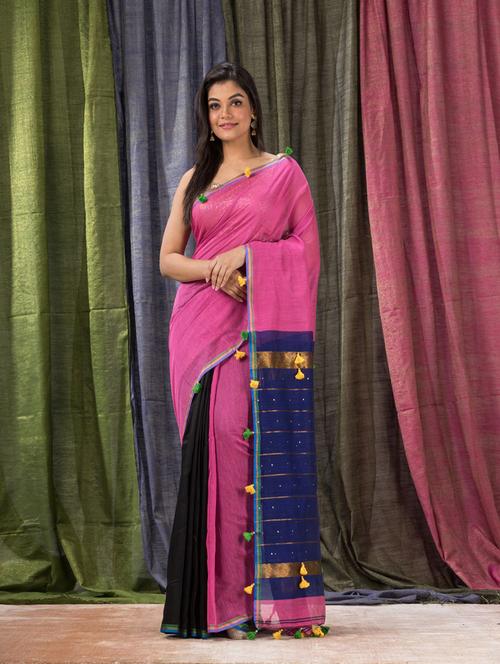 women's color block pink colored saree with blouse - 20150771 - Very Small Image - 1