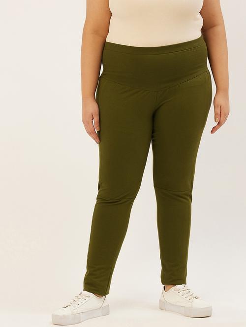 plus size green solid slim fit trouser - 20152522 - Very Small Image - 1