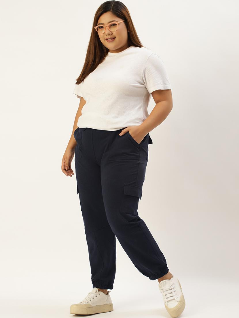 plus size blue solid cargo trouser - 20152933 - Standard Image - 3