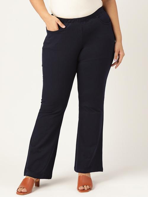 plus size navy blue solid bootcut trouser - 20152952 - Very Small Image - 1