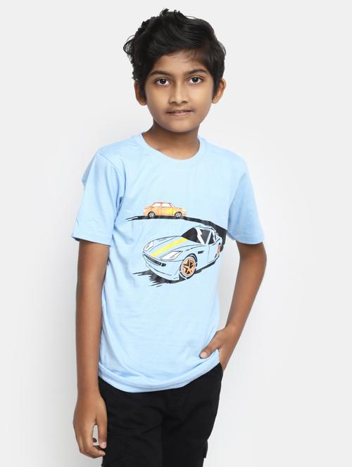 Blue Round Neck Printed T-shirt - 20153318 - Very Small Image - 1