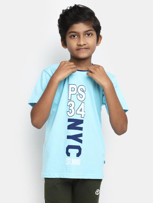 Blue Round Neck Printed T-shirt - 20153337 - Very Small Image - 1