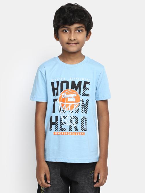 Blue Round Neck Printed T-shirt - 20153349 - Very Small Image - 1