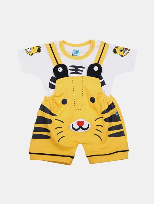 yellow short sleeves printed dungree set - 20153406 - Very Small Image - 1