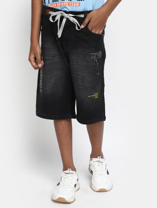 grey solid denim shorts  - 20153604 - Very Small Image - 1