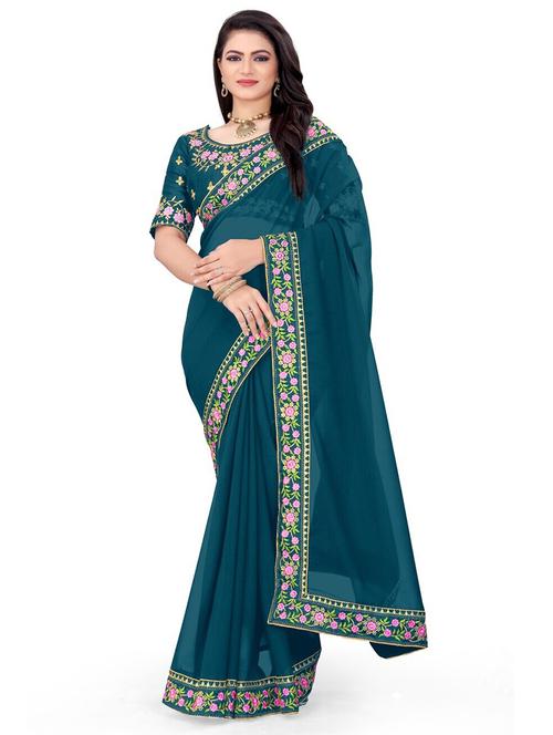 lace bordered solid saree with blouse  - 20153902 - Very Small Image - 1